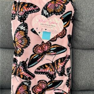 Betsey Johnson Pink and Black Butterfly plush throw blanket